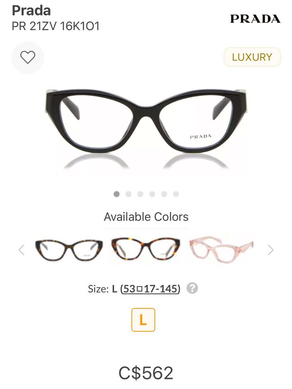 Prada Brown Cat-Eye Optical Glasses brand new